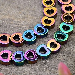 Rainbow Plated Electroplated Heart Non-magnetic Synthetic Hematite Bead Strands, Multi-color Plated, 7.5x7.5x3mm, Hole: 1mm, about 51pcs/strand, 15.7 inch