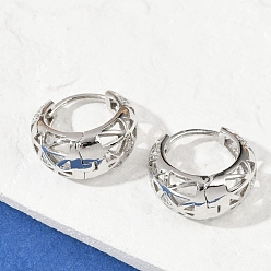 Платина Полые треугольные латунные серьги-кольца с микропаве из прозрачного кубического циркония, долговечный, без кадмия и без свинца, стойки покрытие, платина, 17.5x9x16 мм