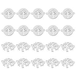 Stainless Steel Color 20Pcs 2 Style 201 Stainless Steel Links Connectors, Tree of Life, Stainless Steel Color, 10pcs/style