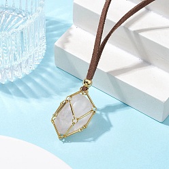 Oro Collares de jaula con soporte de cristal, Bolsa conectada a barra de latón, soporte de piedra vacío para hacer collares con colgantes, collar de cordón de gamuza sintética, dorado, 32-1/4 pulgada (82 cm)