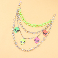 Разноцветный Внеземная голова пластиковая и сплавная колючая проволока 3 многослойные брюки цепи для женщин, платина, красочный, 288 мм