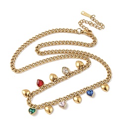 Разноцветный 304 ожерелья из нержавеющей стали с кисточками в форме сердца и стразами для женщин, золотые, красочный, 16.65 дюйм (42.3 см)