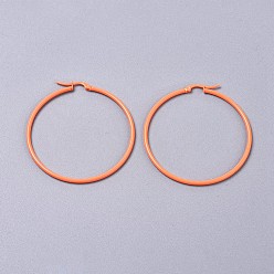 Orange Sprühlackierte 304 große Creolen aus Edelstahl, Ring, orange, 51x49x2 mm, 12 Messgerät, Stift: 0.8x1 mm