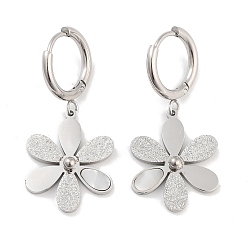Stainless Steel Color Left and Right Texture Flower 304 Stainless Steel Shell Dangle Earrings, Hoop Earrings for Women, Stainless Steel Color, 36x16.5mm