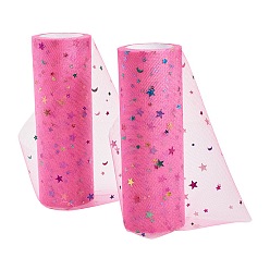 Камелия Сетчатые ленты с пайетками и звездами, тюль ткань, Тюль-рулонная ткань для юбки, камелия, 6 дюйм (15.24 см), о 10 ярдах / рулоне (9.144 м / рулон).