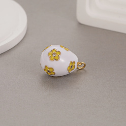 White Alloy Enamel Pendant, Easter Egg Charms, White, 22x14.4mm