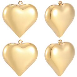 Plaqué 14K Or Véritable 8pcs 316 pendentifs en acier inoxydable chirurgical, cœur, réel 14 k plaqué or, 17x16x6mm, Trou: 1.4mm