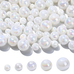 Weiß 100 Stück 5 Stile ABS-Kunststoff-Imitationsperlen, Runde, weiß, 8~16x8~15.5 mm, Bohrung: 1.5~2 mm, 20 Stück / Stil