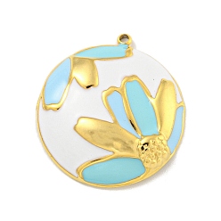 Светло-Голубой Ионное покрытие (ip) 304 подвески из нержавеющей стали, с эмалью, реальный 18 k позолоченный, полукруглый с цветочной подвеской, Небесно-голубой, 26.5x24x5.5 мм, отверстие : 1.5 мм