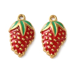 Клубника 304 нержавеющей стальной эмали подвески, ионное покрытие, фруктовые темы, золотые, клубника, 22x12.5x4 мм, отверстие : 1.6 мм