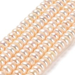 Bisque Natural Cultured Freshwater Pearl Beads Strands, Grade 5A+, Rondelle, Bisque, 5~6x3~4mm, Hole: 0.8mm, about 98~106pcs/strand, 14.76''(37.5cm)