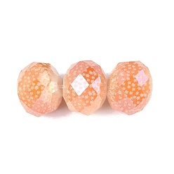 Saumon Clair Perles en verre electroplate, Rondelle avec motif, facette, saumon clair, 7~8x5.5~6mm, Trou: 1~1.2mm