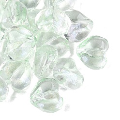 Aquamarine Transparent Glass Beads, Faceted, Heart, Dyed & Hearted, with Glitter Powder, Aquamarine, 12.5~13x14.5~15x9~9.5mm, Hole: 0.8~1.2mm, about 505pcs/1000g
