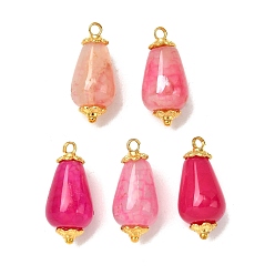 Pink Природные подвески агат треск, слеза, со сплавочной фурнитурой, золотые, окрашенная и подогревом, розовые, 21.5~22x10 мм, отверстие : 1.8 мм