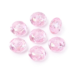 Pink Прозрачного акрилового Европейский бисером, граненые рондельные бусины с большим отверстием, розовые, 15x8 мм, отверстие : 4.7 мм