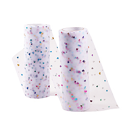 White Heart Glitter Sequin Deco Mesh Ribbons, Tulle Fabric, Tulle Roll Spool Fabric For Skirt Making, White, 6 inch(15cm), about 10yards/roll(9.144m/roll)