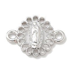 Платина Покрытие стойки латунные плоские круглые подвески-соединители, религия дева мария ссылки, долговечный, без свинца и без кадмия, платина, 10x14x1.8 мм, отверстие : 1.6 мм