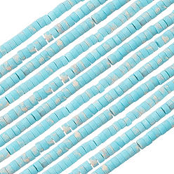 Бирюза 2 нити окрашенных синтетических бусин из императорской яшмы, матовые, Плоский круглый / диск, Heishi бусы, бирюзовые, 4~4.5x2~2.5 мм, отверстие : 0.9 мм, около 160~163 шт / нитка, 14.53''~14.72'' (36.9~37.4 см)