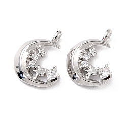 Платина Брелоки из экологически чистой латуни с микропаве, прозрачные кубические циркония, без кадмия и без свинца, луна, Реальная платина, 11.5x9.5x2.5 мм, отверстие : 1.5 мм