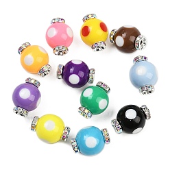 Polka Dot Бусины со стразами из смолы, конфеты, с латунной фурнитурой , узор в горошек, 20~20.5x15.5~16 мм, отверстие : 2.2 мм