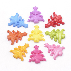 Mixed Color 2-Hole Acrylic Buttons, Christmas Tree, Mixed Color, 21.5x18x3.5mm, Hole: 1.5~2mm