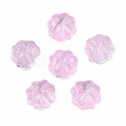 Pearl Pink Transparent Spray Painted Glass Beads, Clover, Pearl Pink, 11.5x11.5x7.5mm, Hole: 1mm
