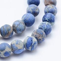Dodger Blue Natural Imperial Jasper Beads Strands, Dyed, Frosted, Round, Dodger Blue, 6mm, Hole: 1mm, about 63pcs/strand, 15.3 inch(39cm)