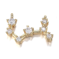 Скорпион Кулоны из латуни с прозрачным фианитом, долговечный, реальный 18 k позолоченный, созвездий, прозрачные, Скорпион, 9x15x2.6 мм, отверстие : 0.7 мм