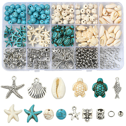 (52) Непрозрачная лаванда Набор для самостоятельного изготовления бусин в морской тематике, включая поручни из сплава, синтетический драгоценный камень, 304 из нержавеющей стали разделительные бусины, Подвески из сплава , разноцветные