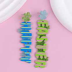 Слово Пасхальные акриловые серьги-гвоздики с блестками, платина, слово, 83x22 мм и 93x20 мм