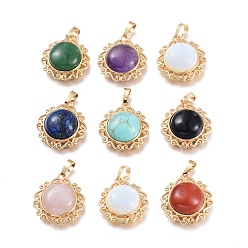 Смешанные камни Cmешанные подвески драгоценных камней, с латунными вставками и дужками, полукруглый, золотые, 27x24.5x9~10 мм, отверстие : 5x8 мм