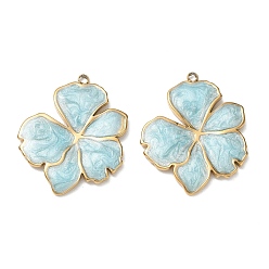 Light Blue 304 Stainless Steel with Enamel Pendants, Flower Charms, Ion Plating(IP), Real 18K Gold Plated, Light Blue, 32x26x2.5mm, Hole: 1.8mm