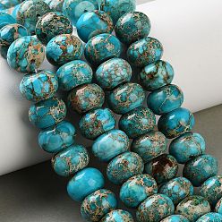 Темно-Голубой Натуральные имперские нитки из бисера яшмы, окрашенные, рондель, 12x8 мм, отверстие : 1.2 мм, около 24 шт / нитка, 8.03'' (20.4 см)