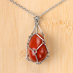 Красный Камень Подвеска в виде клетки для пасхальных яиц из натурального красного яшмы 304 Цепочка из нержавеющей стали, цвет нержавеющей стали, 27.56 дюйм (70 см)