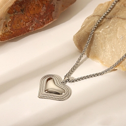 Сердце 304 текстурированные подвески из нержавеющей стали для женщин, серебряный цвет гальваническим, сердце, 21.65 дюйм (55 см)