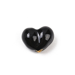 Черный Латунь эмаль бисера, сердце, чёрные, 7.5x9.5x5.5 мм, отверстие : 1.2~1.6 мм