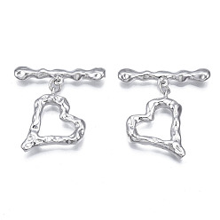 Platine Laiton fermoirs toggle, sans cadmium et sans nickel et sans plomb, cœur, platine, Longueur 29~33mm, bar: 7.5x30x3.5 mm, Trou: 1.2mm, anneau de saut: 5x1 mm, diamètre intérieur: 3 mm, anneau: 22x21.5x3.5 mm, Trou: 1.2mm
