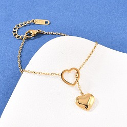 Настоящее золото 18K Браслеты с подвесками и сердечками из нержавеющей стали для женщин, ионное покрытие (ip), реальный 304 k позолоченный, 18 дюйм (7-1/8 см)