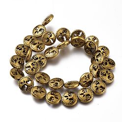 с Золотистым Покрытием Немагнитные синтетический гематит бисер пряди, вакуумное покрытие pvd (сохранение цвета в течение 3 лет), плоские круглые с дерева жизни, с золотым покрытием, 12~12.5x4.5 мм, отверстие : 1 мм, около 33 шт / нитка, 16.14 дюйм (41 см)