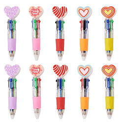 Color mezclado 15pcs 5 colores bolígrafo multicolor de plástico con forma de corazón, Bolígrafo de escritura de color 4-en-1, color mezclado, 91x25~26x15 mm, 3 piezas / color