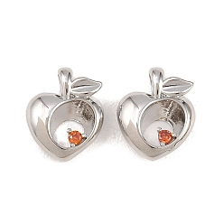 Платина Латунные микро проложить кубического циркония подвески, яблочные прелести, долгоиграющий, стойки покрытие, без свинца и без кадмия, платина, 13.5x11x4 мм, отверстие : 3x2.5 мм