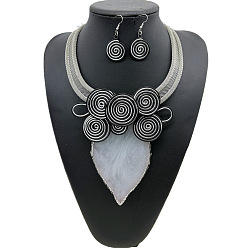 Серебро Комплекты из висячих серег и ожерелий из сплава и алюминия, с подвеской в виде листочка из смолы, серебряные, 430 мм