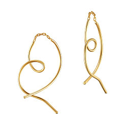 Golden 925 Sterling Silver Dangle Earrings, with Cable Chains, Real 18K Gold Plated, 25x25mm