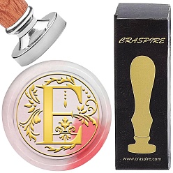 Letter E Наборы штампов для скрапбукинга своими руками, 1поликарбонатная латунная восковая печать с серебряным покрытием и 1поликарбонатной деревянной ручкой, Письмо E, штамп: 25x15 мм