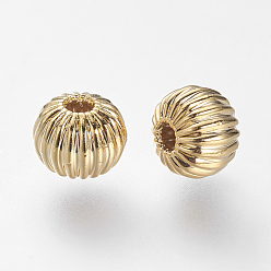 Настоящее золото 18K Латунная гофрированная бисера, рондель, без никеля , реальный 18 k позолоченный, 4x3 мм, отверстие : 1 мм