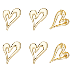Golden 6Pcs Heart Zinc Alloy Lapel Pins for Backpack Clothes, Golden, 56x41mm