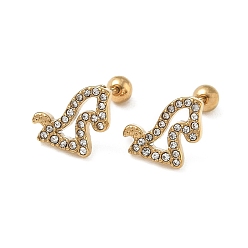 Horse 304 Stainless Steel Crystal Rhinestone Animal Cartilage Earrings, Real 18K Gold Plated, Horse, 10x10.5mm