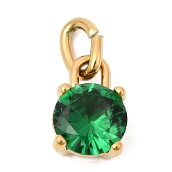 Зеленый Тема "камень дня рождения" на май 304 подвески из нержавеющей стали, круглые, с k 9 стеклом, ионное покрытие (ip), полировка, с целью перехода в кольце, граненые, золотые, зелёные, 10.5x7x6 мм, отверстие : 2.2x4.4 мм