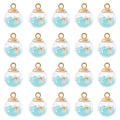 Аквамарин 20 шт. подвески в виде прозрачных стеклянных шаров, со стразами и засушенным цветком внутри и пластиковыми подвесками ccb, мяч, аквамарин, 16 мм, отверстие : 2 мм