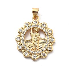 Плоский Круглый Покрытие стойки латунь с подвесками из фианита, долговечный, без свинца и без кадмия, религия прелести, плоско-круглые, 25.5x21.5x3.5 мм, отверстие : 5x3.5 мм